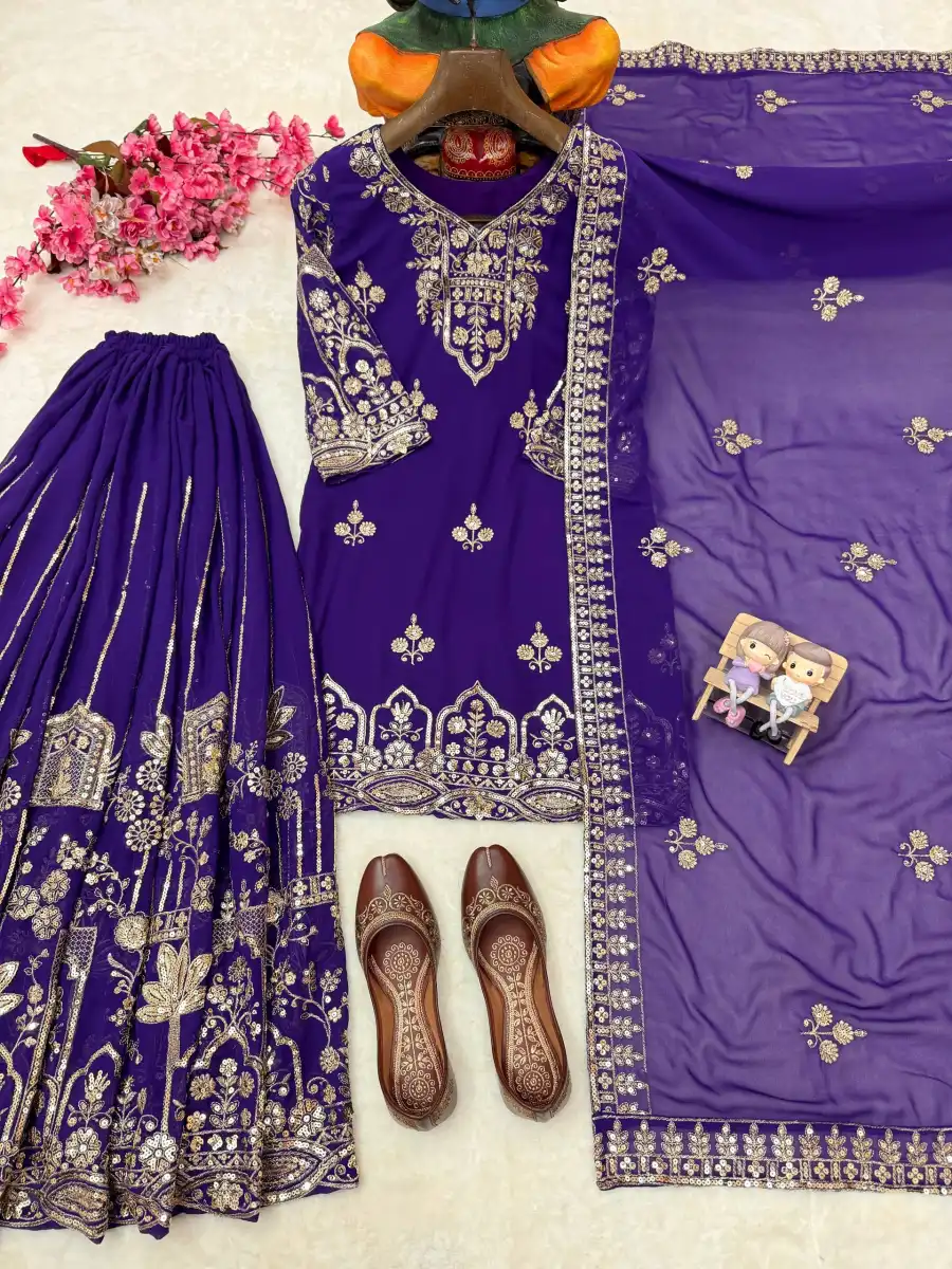 DESIGNER GEORGETTE ZARI & 5MM SEQUENCE EMBROIDERY WORK TOP PALAZZO WITH DUPATTA WEDDING WEAR WHOLESALE PRICE ETHNIC GARMENT (10)