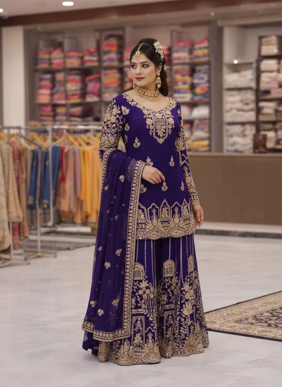 DESIGNER GEORGETTE ZARI & 5MM SEQUENCE EMBROIDERY WORK TOP PALAZZO WITH DUPATTA WEDDING WEAR WHOLESALE PRICE ETHNIC GARMENT (11)