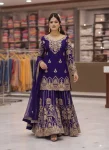 DESIGNER GEORGETTE ZARI & 5MM SEQUENCE EMBROIDERY WORK TOP PALAZZO WITH DUPATTA WEDDING WEAR WHOLESALE PRICE ETHNIC GARMENT (11)