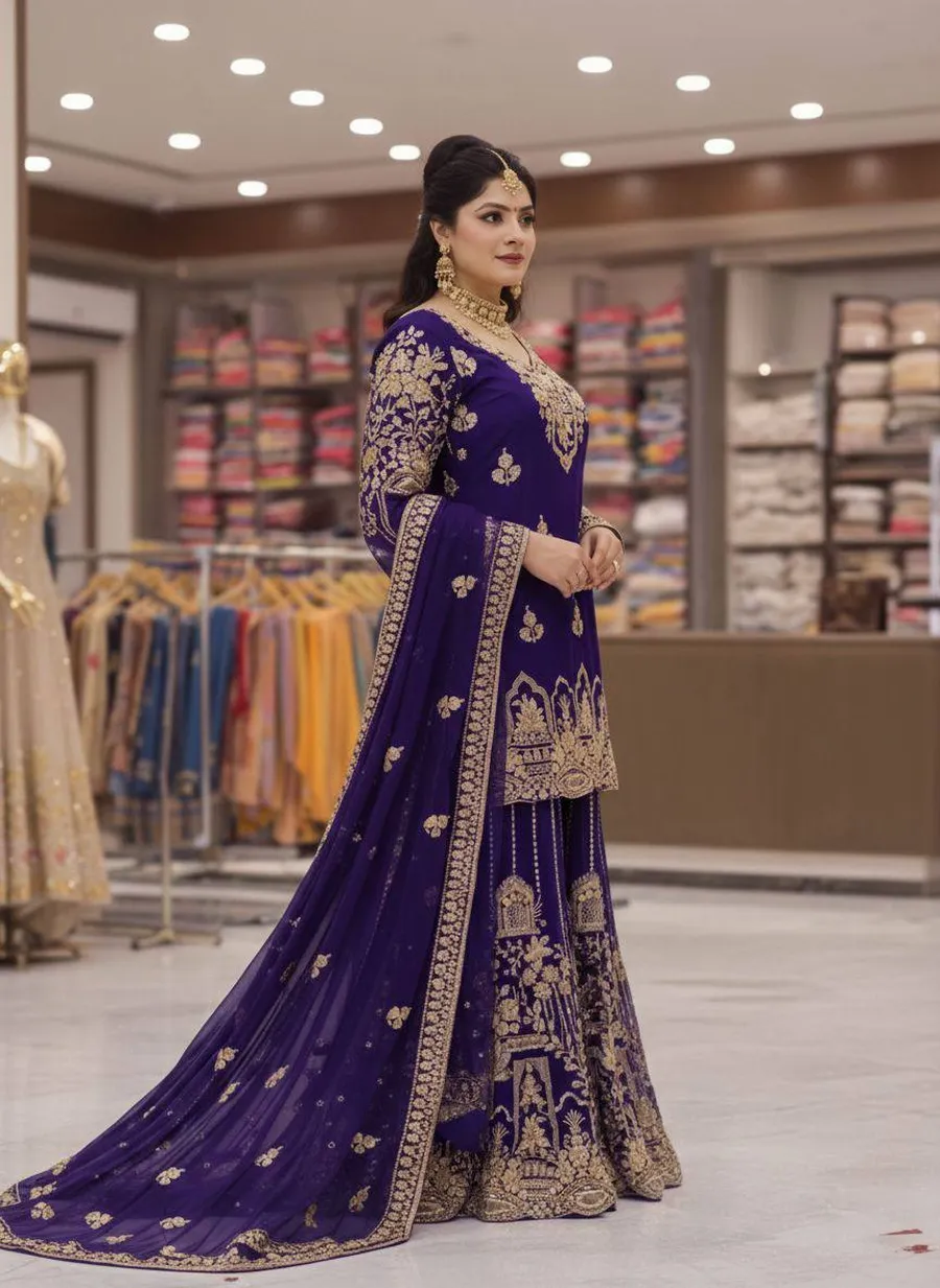 DESIGNER GEORGETTE ZARI & 5MM SEQUENCE EMBROIDERY WORK TOP PALAZZO WITH DUPATTA WEDDING WEAR WHOLESALE PRICE ETHNIC GARMENT (4)