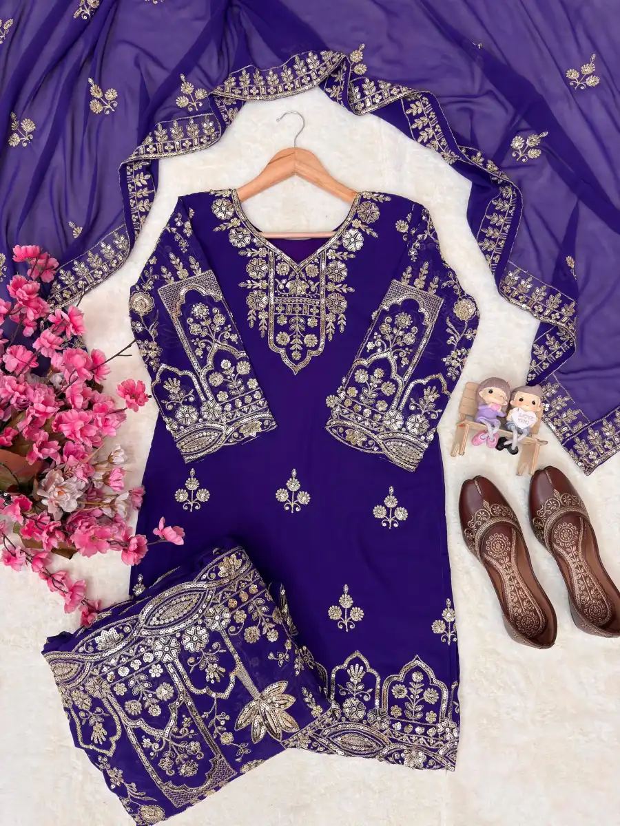 DESIGNER GEORGETTE ZARI & 5MM SEQUENCE EMBROIDERY WORK TOP PALAZZO WITH DUPATTA WEDDING WEAR WHOLESALE PRICE ETHNIC GARMENT (7)