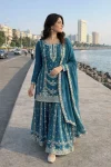 DESIGNER GERMAN CHINON SILK EMBROIDERY SEQUENCE AND JHARKAN WORK TOP PALAZZO WITH DUPATTA FESTIVE WEAR WHOLESALE PRICE ETHNIC GARMENT (9)