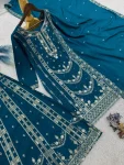 DESIGNER GERMAN CHINON SILK EMBROIDERY SEQUENCE AND JHARKAN WORK TOP PALAZZO WITH DUPATTA FESTIVE WEAR WHOLESALE PRICE ETHNIC GARMENT (9)
