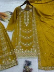 DESIGNER GERMAN CHINON SILK EMBROIDERY SEQUENCE AND JHARKAN WORK TOP PALAZZO WITH DUPATTA FESTIVE WEAR WHOLESALE PRICE ETHNIC GARMENT (16)