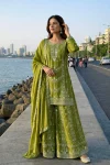DESIGNER GERMAN CHINON SILK EMBROIDERY SEQUENCE AND JHARKAN WORK TOP PALAZZO WITH DUPATTA FESTIVE WEAR WHOLESALE PRICE ETHNIC GARMENT (2)