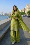 DESIGNER GERMAN CHINON SILK EMBROIDERY SEQUENCE AND JHARKAN WORK TOP PALAZZO WITH DUPATTA FESTIVE WEAR WHOLESALE PRICE ETHNIC GARMENT (2)