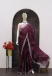 DESIGNER GMY CHIFFON SILK 3MM SEQUENCE WORK SAREE WITH UNSTITCHED BLOUSE WINE