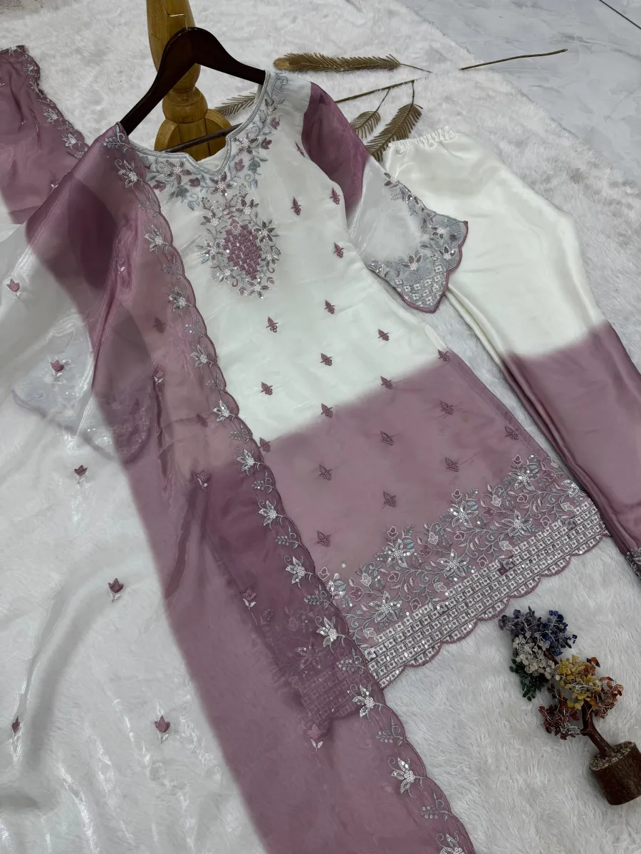 DESIGNER GMY SILK EMBROIDERY AND SEQUENCE WITH DIGITAL PRINT WORK TOP BOTTOM WITH DUPATTA FESTIVE WEAR WHOLESALE PRICE ETHNIC GARMENT (17)