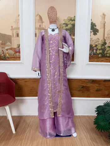 DESIGNER GMY SILK EMBROIDERY WORK TOP PALAZZO WITH KOTI BABY PINK