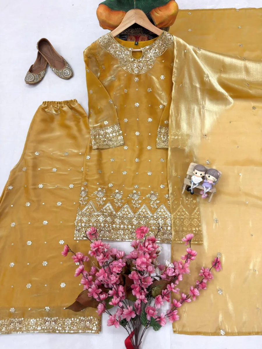 DESIGNER GMY SILK SEQUENCE & ZARI EMBROIDERY WORK TOP PALAZZO WITH DUPATTA FESTIVE WEAR WHOLESALE PRICE ETHNIC GARMENT (1)