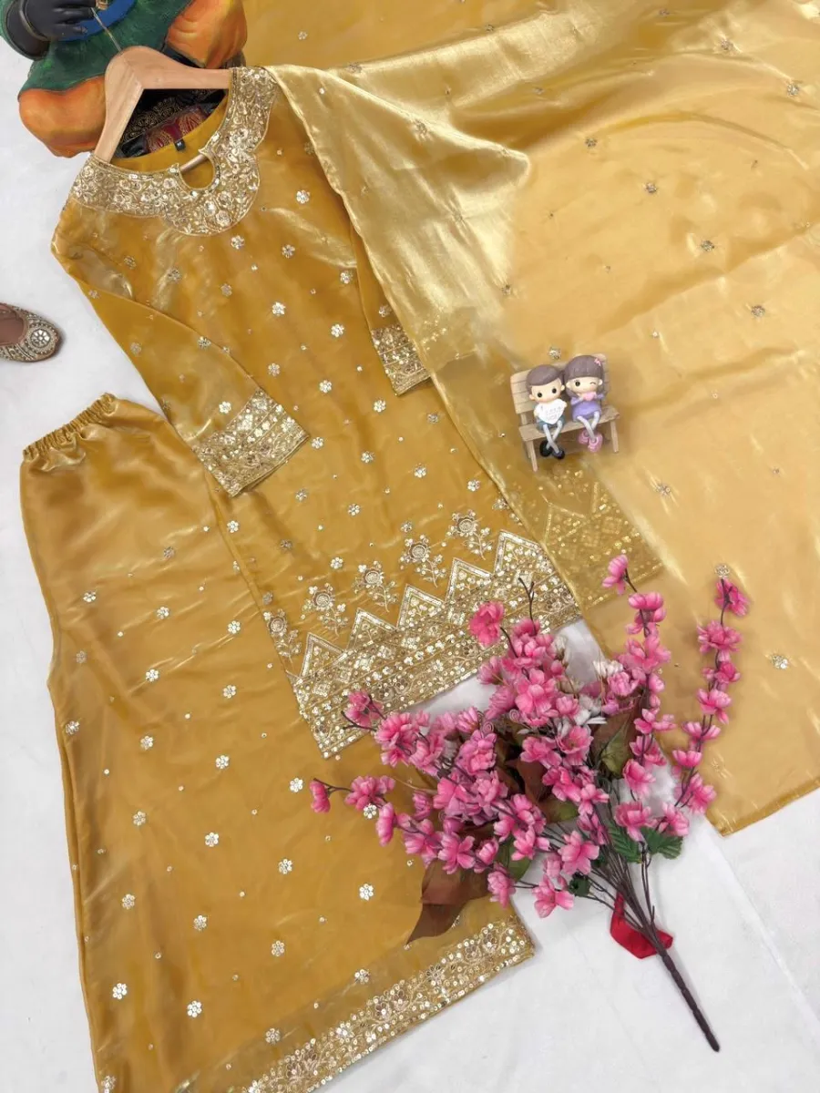 DESIGNER GMY SILK SEQUENCE & ZARI EMBROIDERY WORK TOP PALAZZO WITH DUPATTA FESTIVE WEAR WHOLESALE PRICE ETHNIC GARMENT (17)