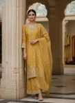 DESIGNER GMY SILK SEQUENCE & ZARI EMBROIDERY WORK TOP PALAZZO WITH DUPATTA YELLOW