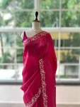DESIGNER GOLD CRUSH COTTON THREAD EMBROIDERY WITH SEQUENCE & CODING WORK SAREE WITH UNSTITCHED BLOUSE WEDDING WEAR WHOLESALE PRICE ETHNIC GARMENT (15)