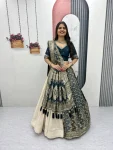 DESIGNER JACQUARD SILK FANCY MOTI WORK LEHENGA CHOLI WITH DUPATTA TEAL