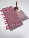 DESIGNER LINEN COTTON SOLID EXTRA WORK ZALAR SAREE WITH UNSTITCHED BLOUSE PINK