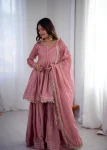 DESIGNER MAL CHANDERI REAL MIRROR WITH HANDWORK TOP SHARARA WITH DUPATTA FESTIVE WEAR WHOLESALE PRICE ETHNIC GARMENT (23)