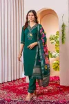 DESIGNER MARINA SILK MULTI EMBROIDERY THREAD, WITH HAND WORK TOP BOTTOM WITH DUPATTA GREEN