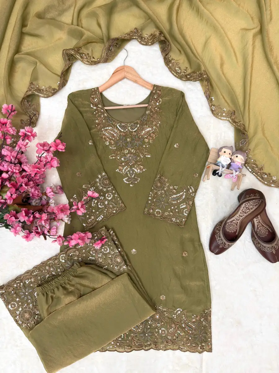 DESIGNER MOSS SILK SEQUENCE & ZARI THREAD EMBROIDERY WORK TOP PALAZZO WITH DUPATTA FESTIVE WEAR WHOLESALE PRICE ETHNIC GARMENT (14)