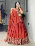 DESIGNER NC VICHITRA EMBROIDERY & PIPE BEAD WITH TRADITIONAL WORK LEHENGA CHOLI WITH DUPATTA ORANGE