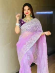 DESIGNER ORGANZA EMBROIDERY WORK CUTWORK BORDER SAREE WITH UNSTITCHED BLOUSE WEDDING WEAR WHOLESALE PRICE ETHNIC GARMENT (1)
