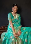 DESIGNER ORGANZA KHADI ZHALLAR WORK SAREE WITH UNSTITCHED BLOUSE RAMA