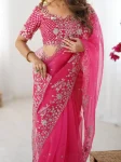 DESIGNER ORGANZA SILK THREAD & SEQUENCE EMBROIDERY WORK SAREE WITH UNSTITCHED BLOUSE PARTY WEAR WHOLESALE PRICE ETHNIC GARMENT (3)