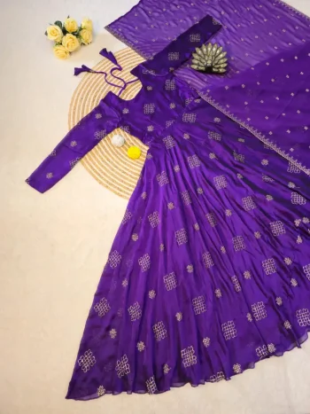 DESIGNER RANGOLI SILK FANCY BEADS SEQUENCE WORK GOWN WITH DUPATTA PURPLE