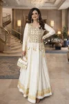DESIGNER RANGOLI SILK FANCY LATKAN AND GOTTA PATTI WORK GOWN WITH MIRROR WORK KOTI WHITE