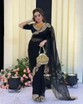 DESIGNER RANGOLI SILK ZARI AND SEQUENCE EMBROIDERY WORK SAREE WITH UNSTITCHED BLOUSE BLACK