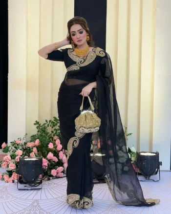 DESIGNER RANGOLI SILK ZARI AND SEQUENCE EMBROIDERY WORK SAREE WITH UNSTITCHED BLOUSE BLACK