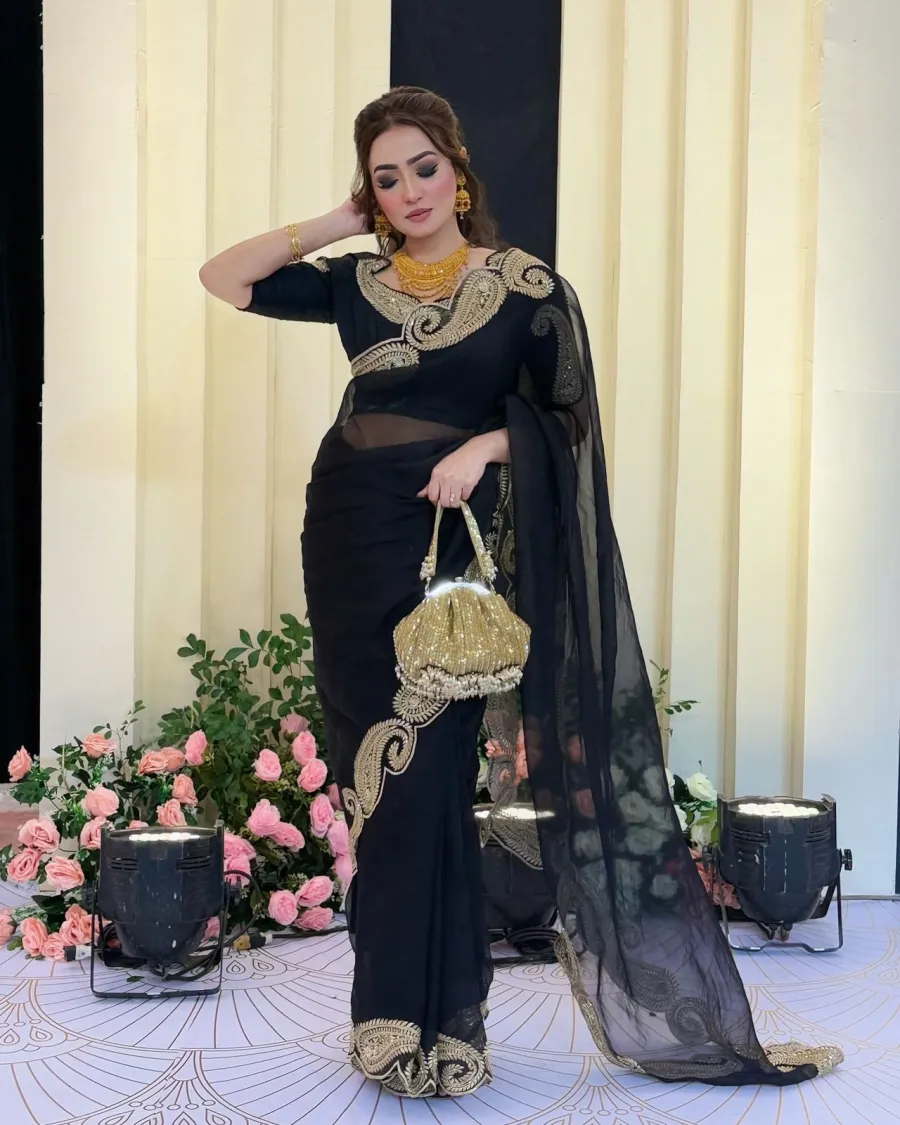 DESIGNER RANGOLI SILK ZARI AND SEQUENCE EMBROIDERY WORK SAREE WITH UNSTITCHED BLOUSE PARTY WEAR WHOLESALE PRICE ETHNIC GARMENT (5)