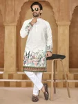DESIGNER RAYON EMBROIDERY AND PRINT WORK MEN'S KURTA PAYJAMA OFF WHITE