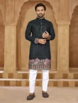 DESIGNER RAYON EMBROIDERY AND PRINT WORK MEN'S KURTA PAYJAMA BLACK