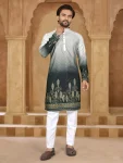 DESIGNER RAYON EMBROIDERY AND PRINT WORK MEN'S KURTA PAYJAMA GREY