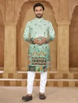 DESIGNER RAYON EMBROIDERY AND PRINT WORK MEN’S KURTA PAYJAMA FESTIVE WEAR WHOLESALE PRICE ETHNIC GARMENT (8)