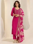 DESIGNER RAYON EMBROIDERY WORK TOP BOTTOM WITH DUPATTA PINK