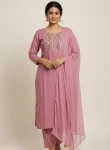 DESIGNER RAYON EMBROIDERY WORK TOP BOTTOM WITH DUPATTA BABY PINK