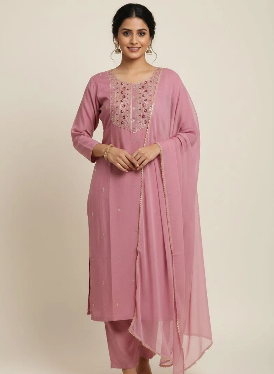DESIGNER RAYON EMBROIDERY WORK TOP BOTTOM WITH DUPATTA FESTIVE WEAR WHOLESALE PRICE ETHNIC GARMENT (9)