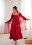 DESIGNER ROMAN SILK CHANDERI LACE WORK GOWN BOTTOM WITH DUPATTA MAROON