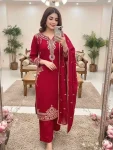 DESIGNER ROMAN SILK EMBROIDERY SEQUENCE WITH FANCY LACE BORDER WORK TOP BOTTOM WITH DUPATTA RANI