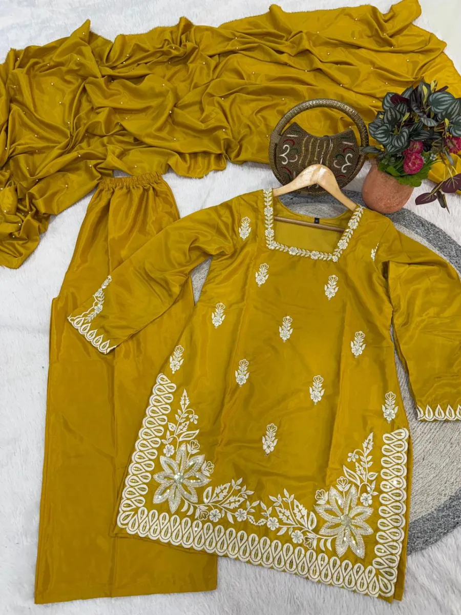 DESIGNER ROMAN SILK SEQUENCE EMBROIDERY WORK TOP PALAZZO WITH DUPATTA FESTIVE WEAR WHOLESALE PRICE ETHNIC GARMENT (3)