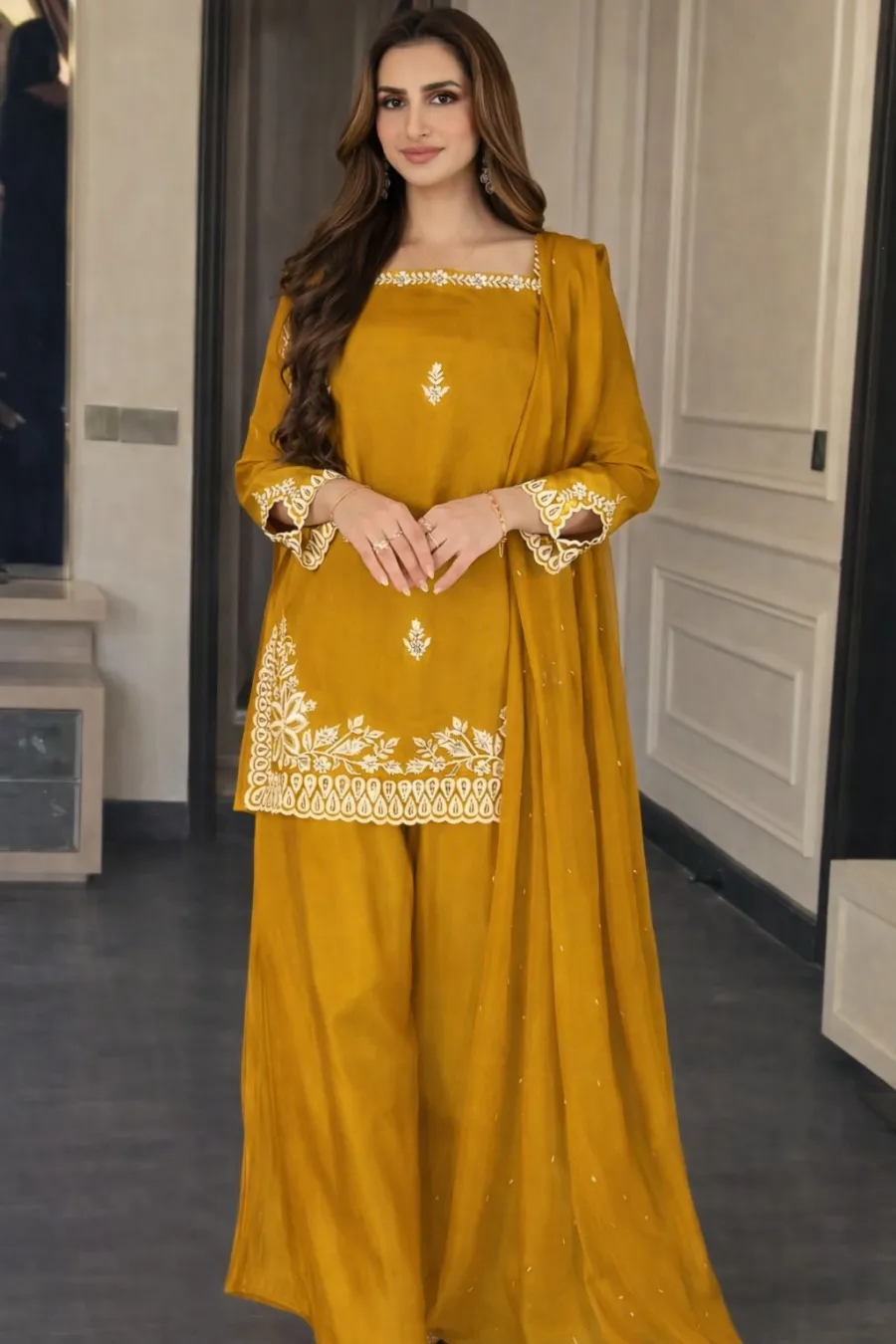 DESIGNER ROMAN SILK SEQUENCE EMBROIDERY WORK TOP PALAZZO WITH DUPATTA FESTIVE WEAR WHOLESALE PRICE ETHNIC GARMENT (9)