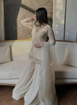 DESIGNER SATIN SILK BEADS HAND WORK EMBROIDERY SEQUENCE WORK TOP PALAZZO WITH DUPATTA WHITE