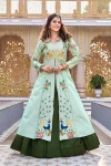 DESIGNER SATIN SILK EMBROIDERY SEQUENCE WORK WITH THREAD WORK TOP LEHENGA MINT