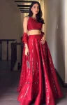 DESIGNER SATIN SILK THREAD & REAL MIRROR WORK LEHENGA CHOLI WITH DUPATTA RED