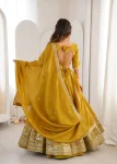 DESIGNER SHIMMER SILK THREAD WITH SEQUENCE WORK LEHENGA CHOLI WITH DUPATTA WEDDING WEAR WHOLESALE PRICE ETHNIC GARMENT (12)