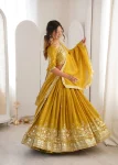 DESIGNER SHIMMER SILK THREAD WITH SEQUENCE WORK LEHENGA CHOLI WITH DUPATTA WEDDING WEAR WHOLESALE PRICE ETHNIC GARMENT (12)