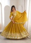 DESIGNER SHIMMER SILK THREAD WITH SEQUENCE WORK LEHENGA CHOLI WITH DUPATTA WEDDING WEAR WHOLESALE PRICE ETHNIC GARMENT (12)