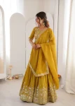 DESIGNER SHIMMER SILK THREAD WITH SEQUENCE WORK LEHENGA CHOLI WITH DUPATTA WEDDING WEAR WHOLESALE PRICE ETHNIC GARMENT (12)