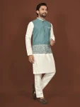DESIGNER SILK EMBROIDERY WORK MEN’S KURTA PAYJAMA WITH KOTI WEDDING WEAR WHOLESALE PRICE ETHNIC GARMENT (12)